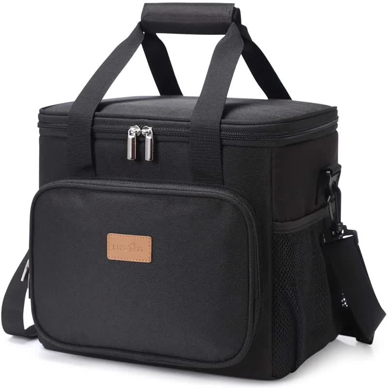 Black Large Capacity Picnic Bag - Waterproof PEVA Insulated Cooler Bag, Outdoor, Car Use, and Shoulder Crossbody Thermo Bag - One Red Hill